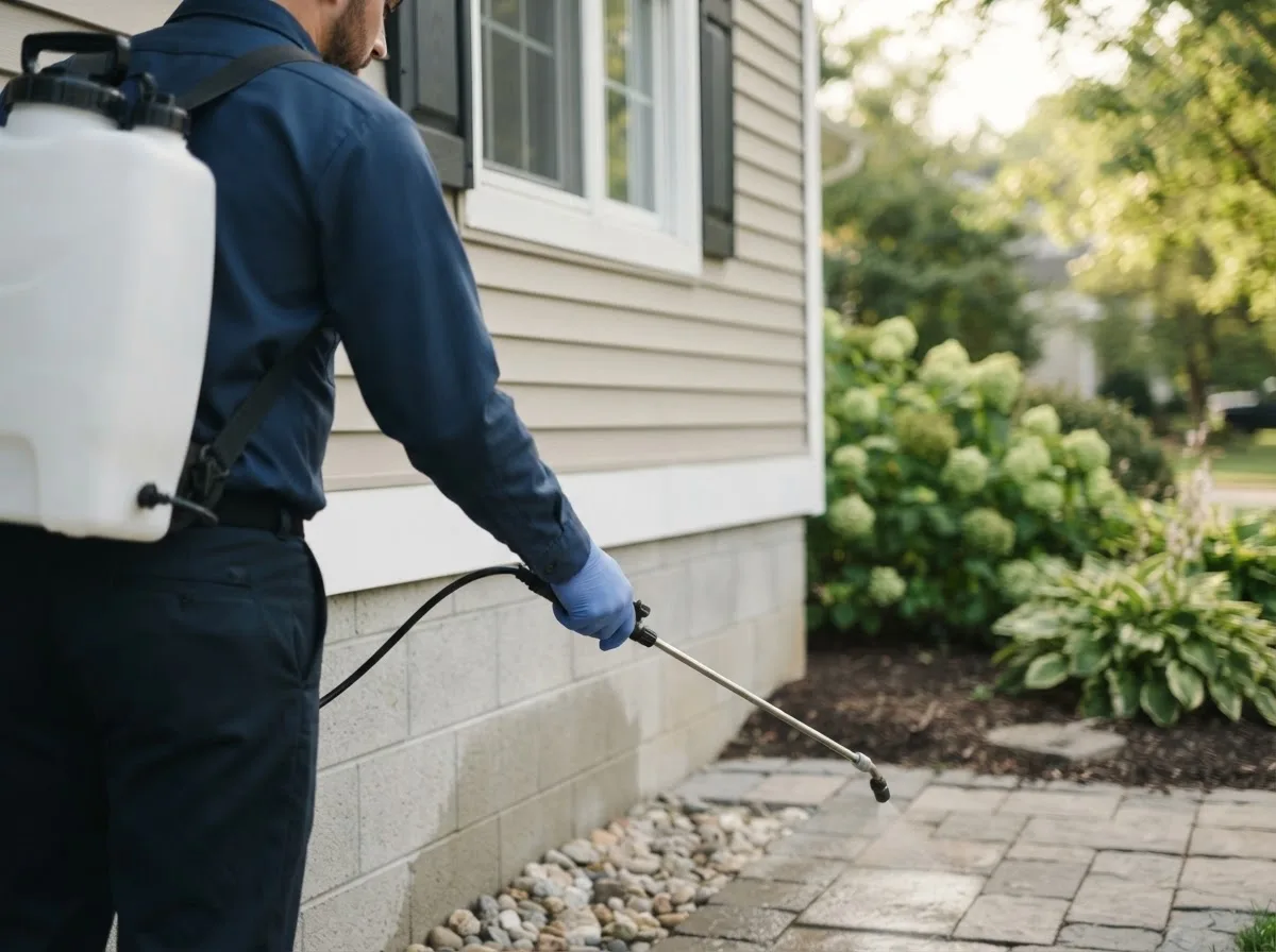 Pest control technician inspecting a home in Sturtevant, WI